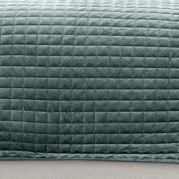 Aqua Green Blue Soft Quilted Squares Velvet Quilt Bedding 3pc Set Queen Size Bed